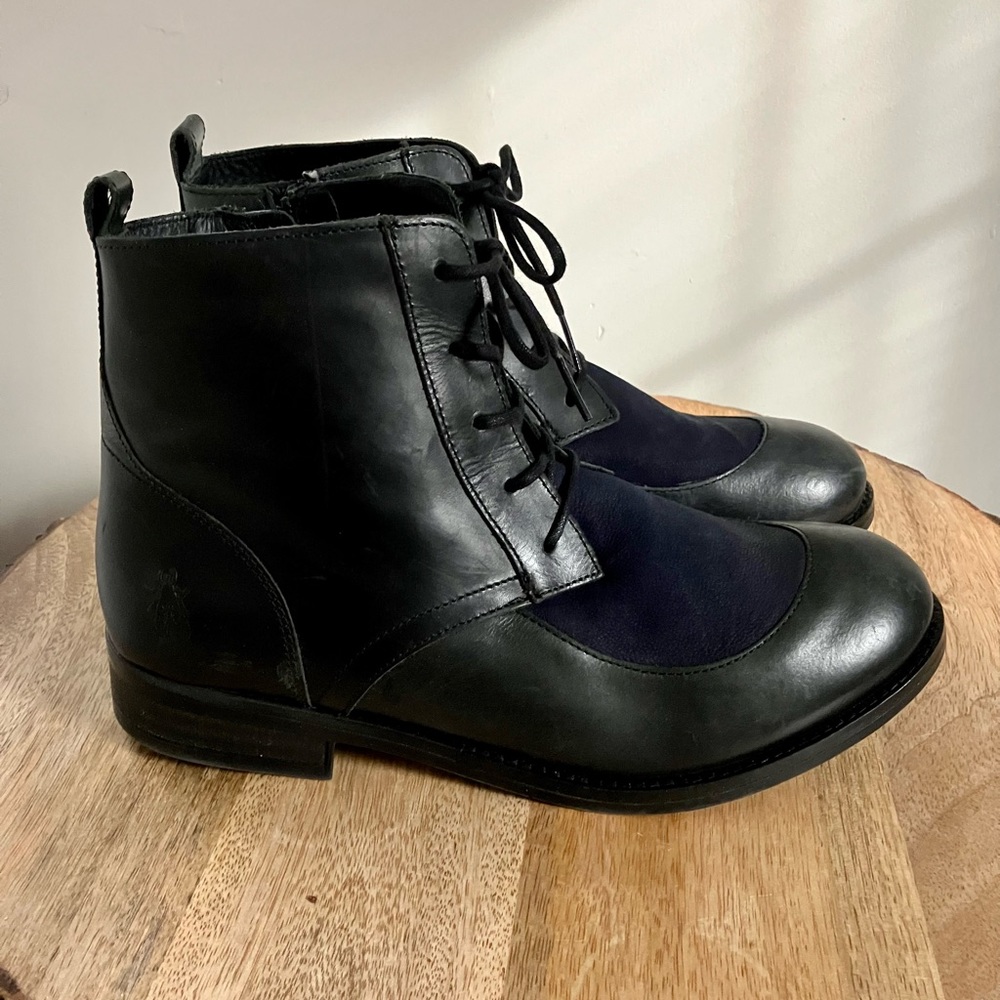 Fly London Black/ Navy Lace Up Ankle Boots Size 41